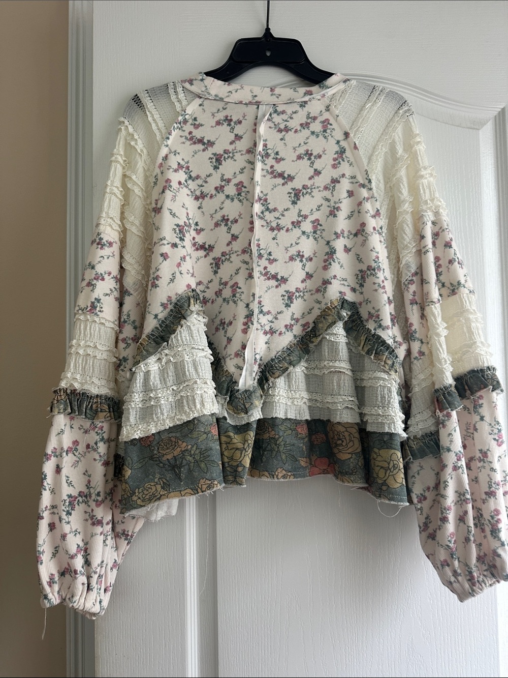 POL Cream Floral Ruffle Scoopneck Sweater with Pink and Sage Accents - Picture 7 of 9